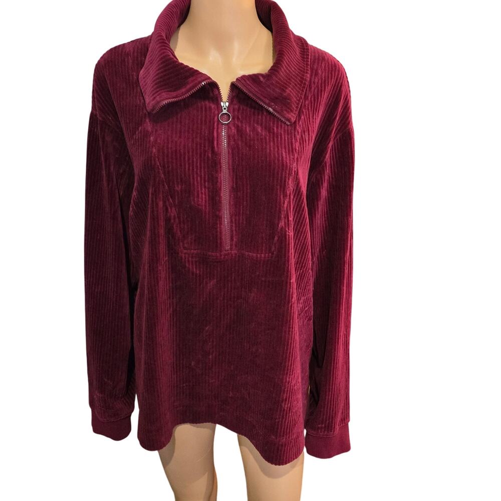 Encore by Idena Menzel Red Velvet long sleeve 1/2 zip pullover jacket 2X - Picture 2 of 6